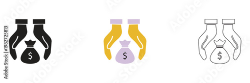 Hand Holding Money Icons. Featuring cash payment, financial transaction, salary, earnings, savings and money transfer concepts. 