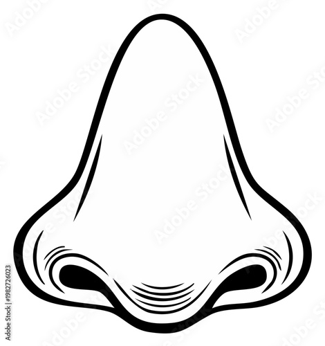 Black and white illustration of a human nose in a modern minimalist style.