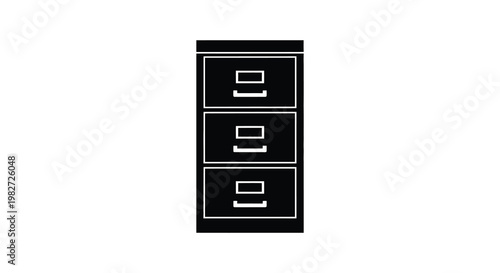 A simple black silhouette of a three drawer filing cabinet design silhouette