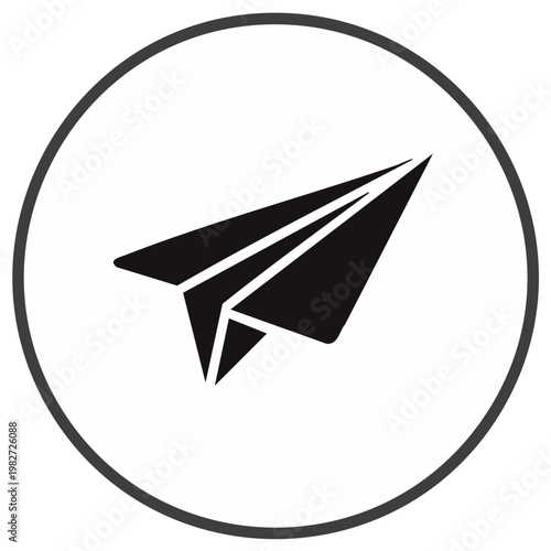 Black and White Paper Airplane Icon in a Circle