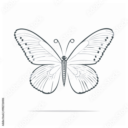 Elegant Hand-Drawn Butterfly Silhouette with Delicate Wing Patterns