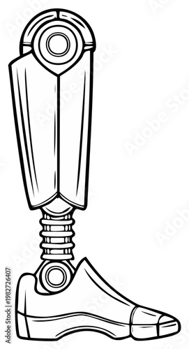 Futuristic prosthetic leg illustration, mechanical limb, bionic body part, science fiction concept