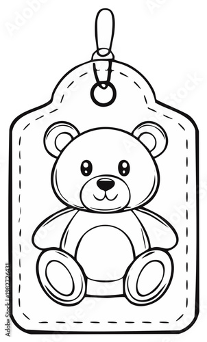 Cartoon teddy bear on a stitched leather tag