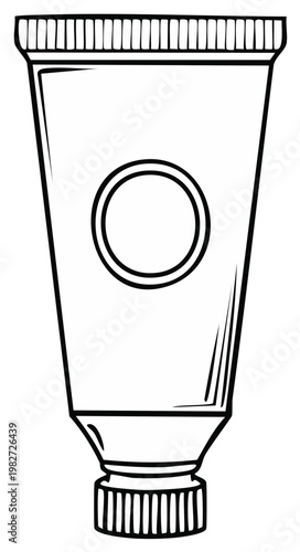 Outline illustration of a tube of paint with cap isolated on white