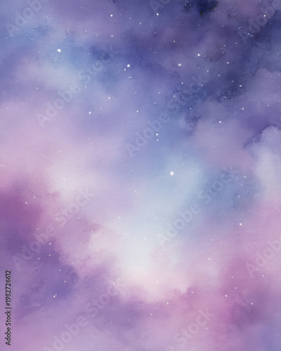 Watercolor starry sky nebula purple blue a soft gradient nightscape with twinkling starlight and ethereal haze calm dreamy ambience |