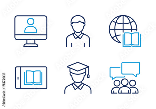 Digital Learning and Community thin line icon set. Minimal web icons