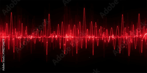Modern technology abstract vector illustration of a digital music audio wave frequency or medical heartbeat pulse ekg line design for a recording volume equalizer background