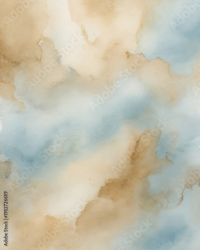Watercolor wash muted blue beige calm creates an ethereal soft cloudlike texture across a pale canvas inviting serenity