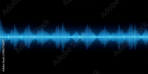 Abstract sound wave background featuring a digital heart pulse monitor and medical frequency equalizer line for health technology illustration