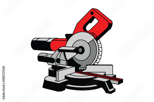 Miter saw performs precise angular cuts on wooden boards for professional construction.