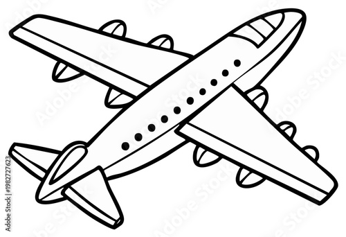 Clean Line Art Illustration of a Passenger Jet Airplane viewed from above with four engines