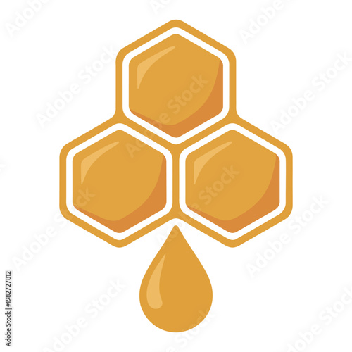 Three connected hexagonal cells with a teardrop shape below them resembling honeycomb structure