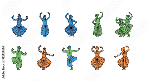 Indian Classical Dancers in Colorful Traditional Costumes - Multiple Poses