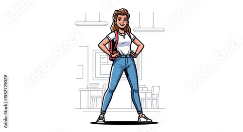 Young Woman Standing Confidently in Casual Outfit.