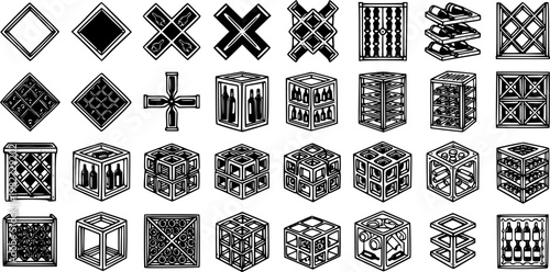 Black and White Line Art of Wine Racks and Cellar Storage Solutions