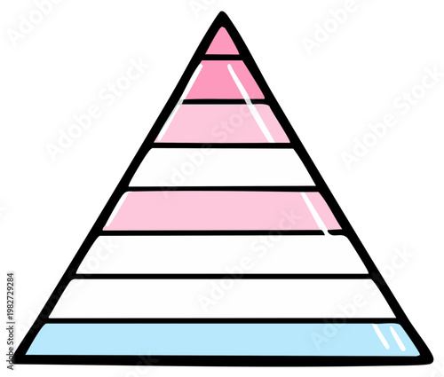 Triangle representing transgender pride, layered in pink, white, and blue colors, illustration