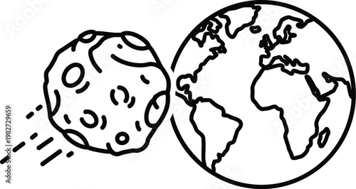 Meteorite moving quickly toward planet earth representing a dangerous astronomical event that threatens the safety of our entire global world