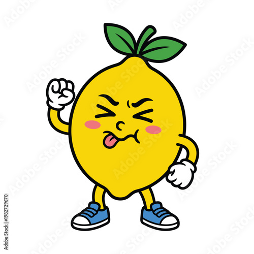 Funny Sour Lemon Cartoon Character Mascot Vector Illustration