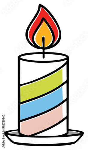 Whimsical Stripped Candle Flame Light Illustration Decorative Birthday Party Festive Celebration Joy Brightness Magic Gift