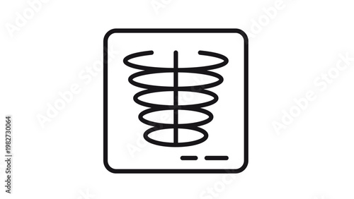 X-ray vector icon, medical diagnostic imaging illustration of human rib cage and spine on film, minimalist black silhouette symbol for healthcare, radiology, and clinical examination.