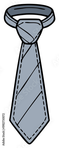 Gray Business Necktie Illustration with Knotted Design and Black Outline Accessory