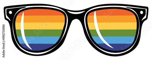 Retro sunglasses in rainbow colors representing LGBTQ+ pride and inclusion