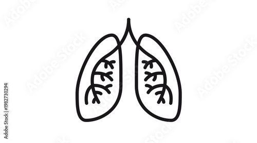 Black line art vector icon illustration of human lungs representing the respiratory system, anatomy, and breathing, minimalist symbol for medical, healthcare, and wellness design concepts.