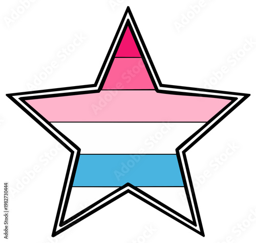Star symbol with transgender pride flag colors and outline