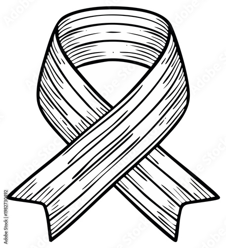 Vector Illustration: Hand-Drawn Ribbon Symbol for Awareness and Support for Cancer, Healthcare or Charitable Causes