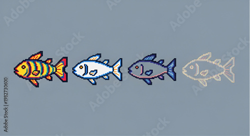 Pixel Art Fish Character Variations - Marine Animal Game Sprite Sheet