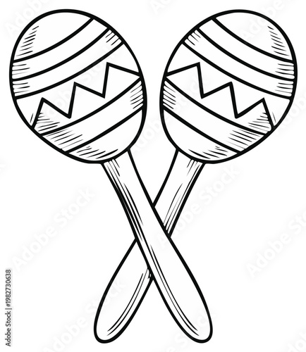 Crossed Maracas Musical Instruments Hand Drawn Illustration