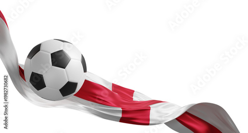 Quadro em tela Soccer ball with waving england flag on transparent background with copy space w