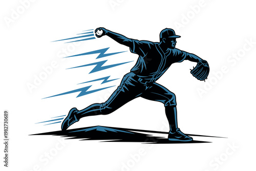 A baseball player throwing a ball with motion lines and lightning effects in the background