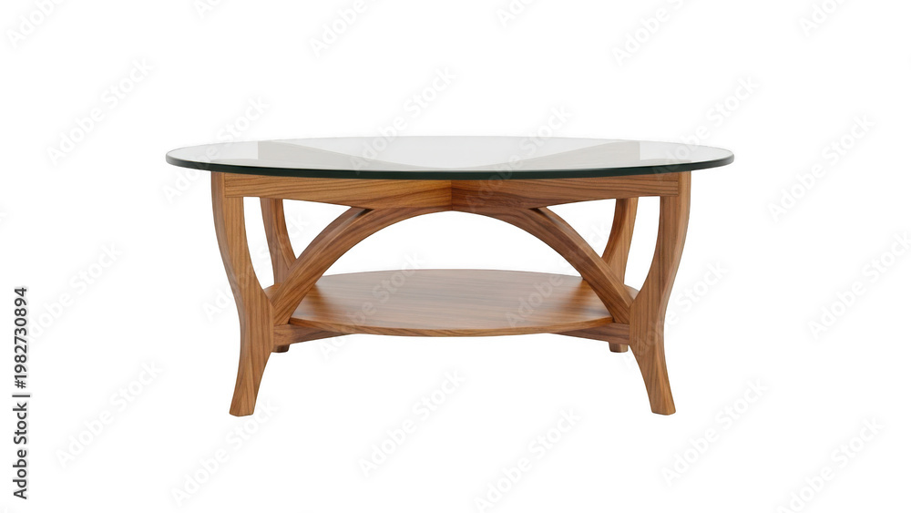 Fototapeta premium Wooden coffee table with glass top isolated on transparent background
