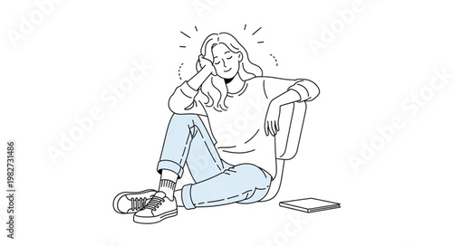 Young Woman Sitting on Floor with Shoes Off.
