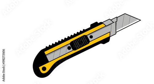 Illustration of a yellow and black utility knife with a silver blade
