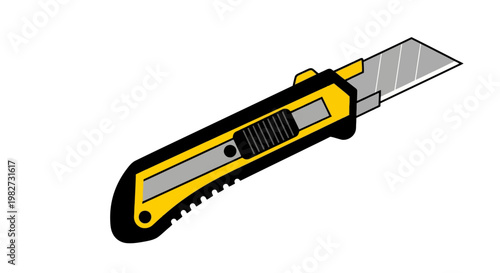 Illustration of a yellow and black utility knife with a retractable blade