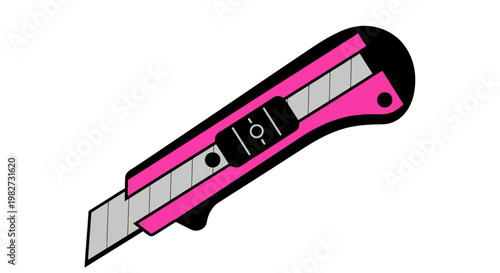 A colorful illustration of a retractable utility knife with a pink handle