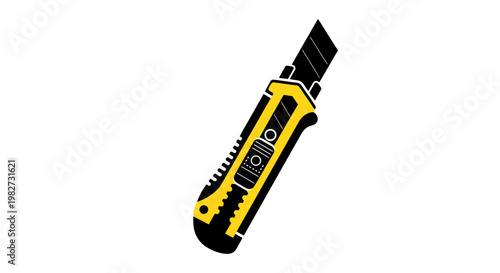 A stylized illustration of a yellow and black utility knife on white