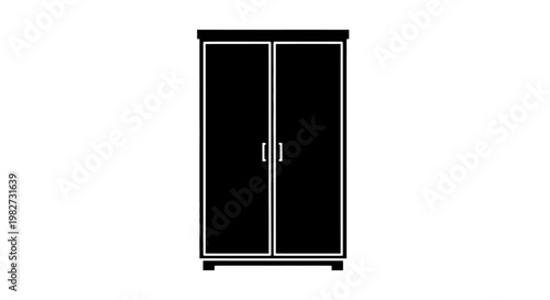 Simple black and white illustration of a two door wardrobe