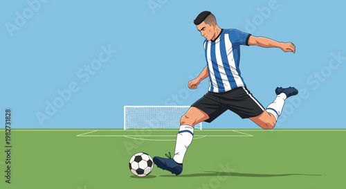 Man Kicking Soccer Ball in Motion.