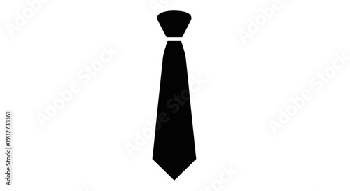 A simple black tie icon against a stark white background