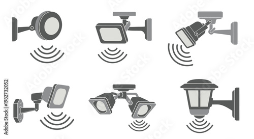 Outdoor Security Lighting Icons: Motion Sensor Spots, Floodlights, Wall Lamps