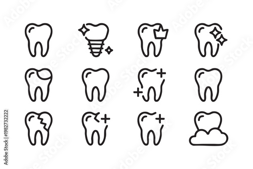 Dentistry icons collection with tooth cleaning implant whitening and oral care symbols