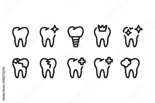 Healthcare dental icons with tooth symbols for clinic treatment and hygiene concepts