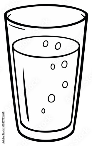 Clean Line Drawing of a Tall Glass Filled with Fizzy Water and Bubbles