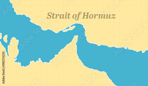 Flat Vector Map Illustration of the Strait of Hormuz Connecting the Persian Gulf and Gulf of Oman Showing Strategic Middle East Maritime Shipping Routes for Global Oil Trade and Political Geography.