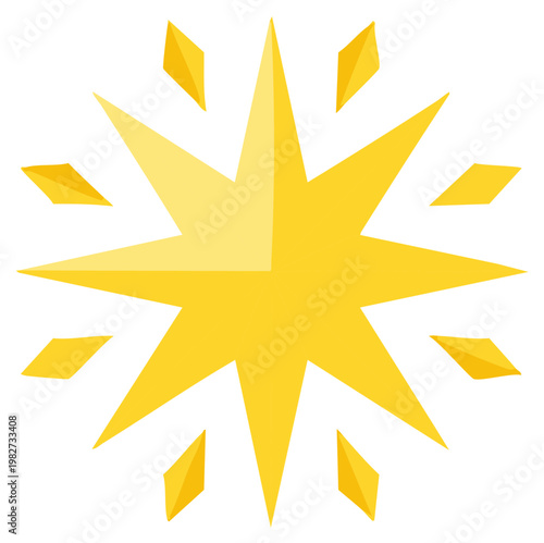 Bright yellow starburst emblem with radiating diamond shapes and sparkling light effects