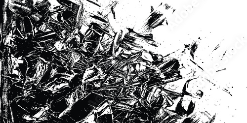 Shattered grunge texture background broken glass abstract sharp fragments chaotic distressed black debris rough edge high contrast isolated flat vector illustration