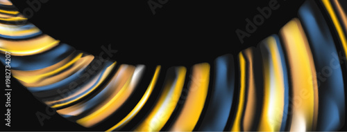 Abstract golden lines form curved tunnel. Dark background emphasizes bright, flowing shapes. Modern digital art.